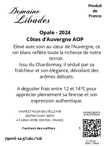 OPALE - CHARDONNAY - AOP Côte d'Auvergne