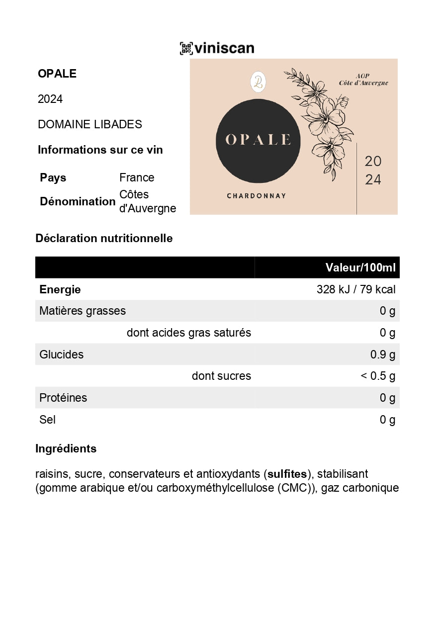 OPALE - CHARDONNAY - AOP Côte d'Auvergne